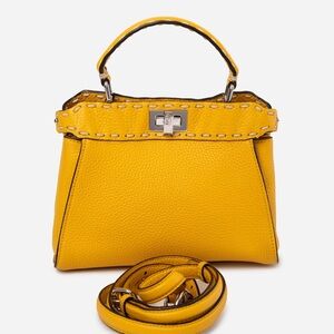 Fendi Yellow Cuoio Romano Selleria Mini Peekaboo Iconic Satchel